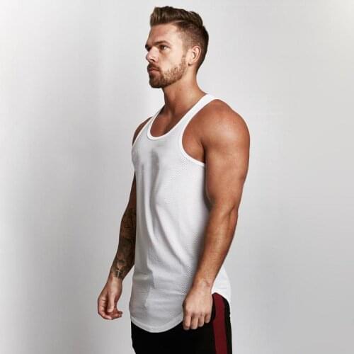 Muscleguys Solid Tank Top Men Sleeveless Shirt Bodybuilding Stringer Fitness Mens Mesh Singlet Muscle Clothes Workout Vest