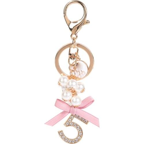 Fashion Imitation Pearl Crystal Keychain Car Key Ring Holder Bag Pendant Accessories Bow Keyring Women Exquisite Jewelry Gift