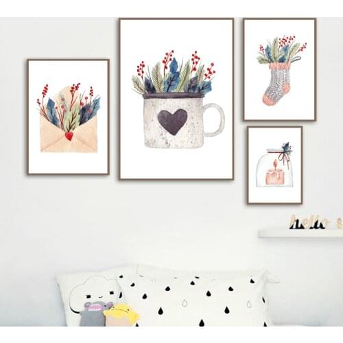 Cartoon Cute Envelope Plant Sock Flower Art Poster Wall Art Canvas Prints Nordic Pink Wall Pictures For Living Room Home Decor