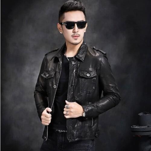 Mens Leather Autumn Winter Jacket Men Genuine Sheepskin Coat Streetwear Bomber Jackets L17-1215 MY1449