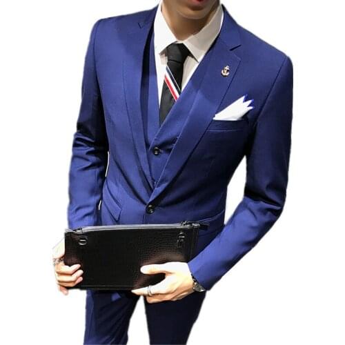 Groom Male Wedding Dance Dress Slim Fit Tuxedo Men Formal Business Suit 3 Pieces set jacket coat Trousers pants Vest waistcoat