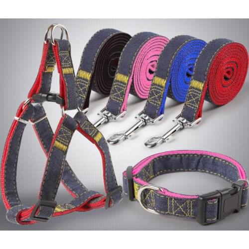 Chest strap type Adjustable pet products small and medium-sized dog durable denim sewing dog walking traction rope