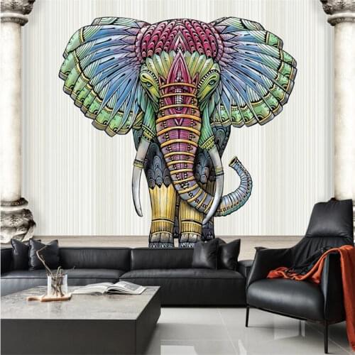 Southeast Asia Painted Elephant Roman Column Wall Paper 3D Restaurant Living Room Decor Mural Wallpaper Papel De Parede 3d