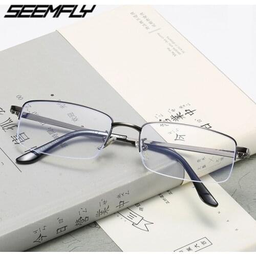 Seemfly Half Frame Finished Myopia Glasses Anti Blue Rays Unisex Nearsighted Eyewear Optical Clear Lens Eyeglasses -1.0 To -4.0