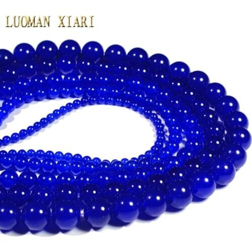 Wholesale Deep Blue White Stone Dyed Round Loose Stone Beads For Jewelry Making DIY Bracelet Necklace 4/6/8/10/12 mm Strand 15