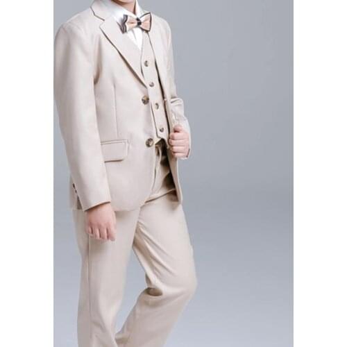 Autumn Tailor Made Fashion Handsome Light Grey Lapel Kid Suits Slim Fit For Wedding Dress Business Casual Kids Clothing 3 Prc