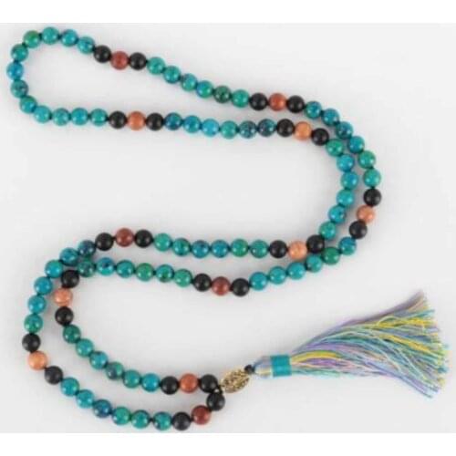 6mm 108 Malachite black agate Sandalwood bead knot necklace Glowing Taseel Pray Thanksgiving Day Mental Lucky Chain Bless