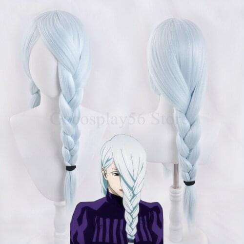 Jujutsu Kaisen Mei Mei Wig Cosplay Light Blue Thick Braids Braided Long Ponytails Synthetic Hair Sorcery Fight Role Play
