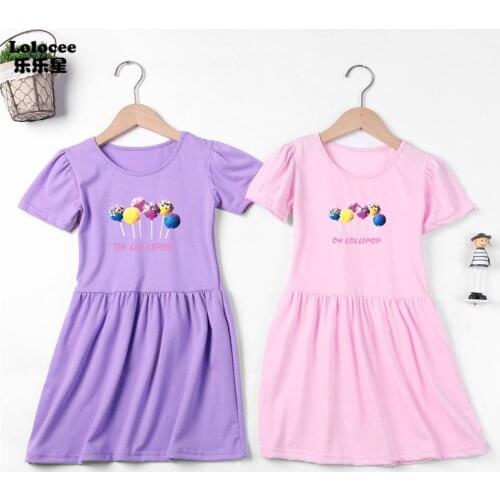 3-14 Years Baby Girls Short Sleeve Lollipop Print Dresses Clothes Kids Summer Princess Dress Children Party Pageant Dress