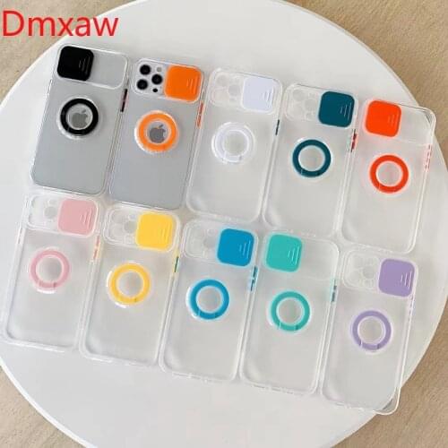 For iPhone 12 Pro Max 12 mini 11 Pro Max XS Max XR X 8 7 Plus SE Camera Lens Protection Case Push window Ring Clear TPU Cover