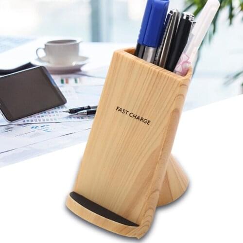 Qi Wooden Texture Holder Fast Wireless Charger Stand For -iPhone -Samsung