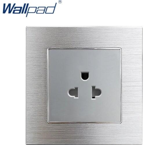 US 3 Pin Round 16A Socket Wallpad Grey Aluminum Alloy Panel Electric Wall Power Socket Electrical Outlets For Home