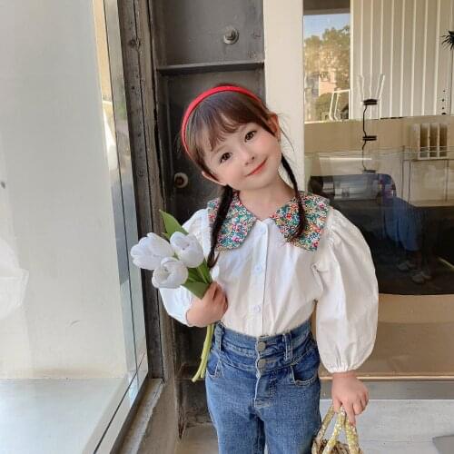 Girls' Shirt 2021 Autumn New Childrens Cute All-match Turn-down Collar Print Solid Color Casual Fashion Top Shirts for Girls