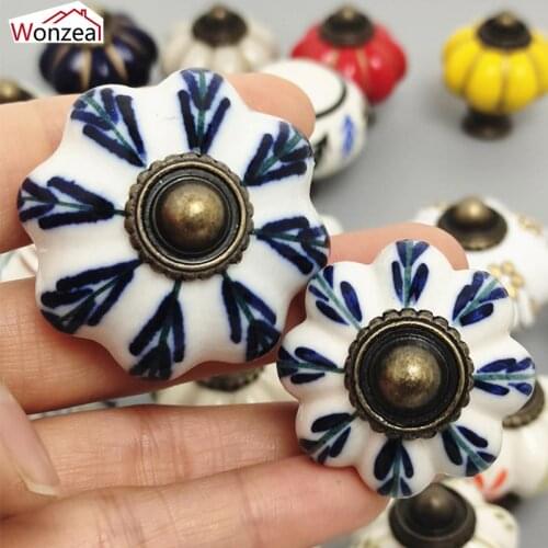 5PCS Pumpkin Ceramic Handles 33mm Wardrobe Drawer Knobs Cupboard Door Cabinet Handles With Screws Kitchen Hardware