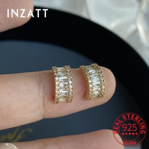 INZATT Real 925 Sterling Silver Zircon Letter C Stud 14K Gold Earrings For Fashion Women Party OL Fine Jewelry Drop Shipping