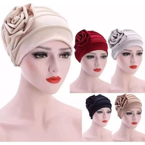 Womens Hats Spring Summer Floral Beanie Hat Muslim Stretch Turban Hat Cap Hair Loss Headwear Hijib Cap New large flower Turban