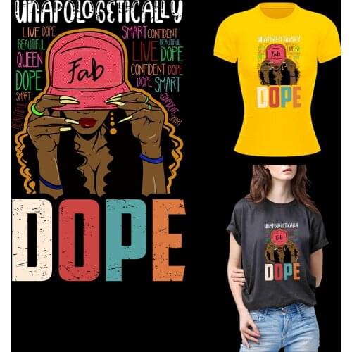 Iron On Paches Black Women Dope Thermal Stickers Printing On Cloth T-shirt Patches For Backpacks Heat Transfers Decal Stripes