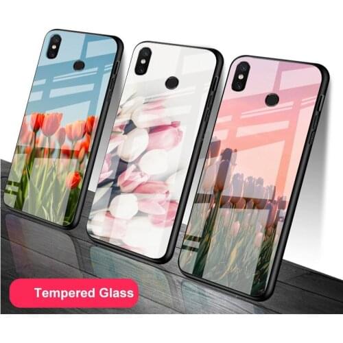 Tulip flower Tempered Glass Phone Case For Redmi Note 5 6 7 8 9 Pro Note8T Note9S Redmi8 9 Cover Shell