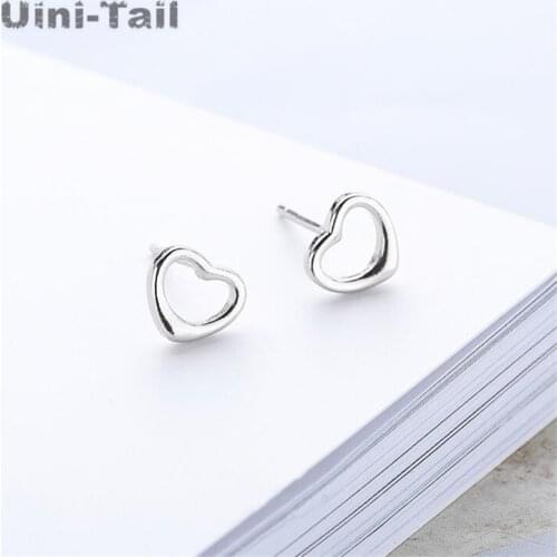 Uini-Tail hot new 925 sterling silver small fresh simple heart earrings sweet small cute exquisite hollow hollow earrings ED619