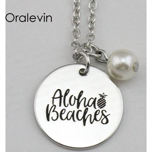ALOHA BEACHES Inspirational Hand Stamped Engraved Charm Custom Pendant Female Chain Necklace Gift Jewelry,10Pcs/Lot, #LN2218
