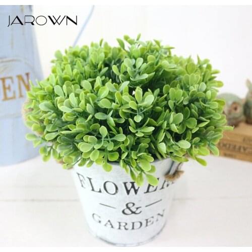 JAROWN 1 Set Simulation Flower Flocking Plastic Grass + Iron Bucket Vase Artificial Plants Wedding Home Garden Decor Landscape