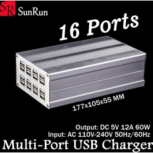 16 Ports 50W Industrial Power Supply USB Charger Station Desktop Universal Multi Port USB Charger For Smartphone US/EU plug