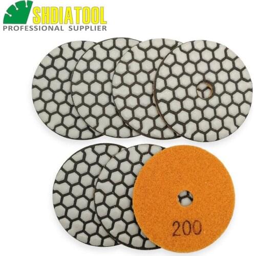 SHDIATOOL 7pcs Diameter 3inch #200 Diamond Dry Polishing Pads Grinding Discs 80mm Resin Bond Diamond Flexible Sanding Disks