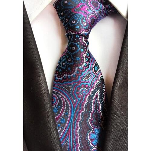 8CM Classic Design Mens Woven Tie Black with Blue Rose Red Paisley Necktie for Man Gift Accessory