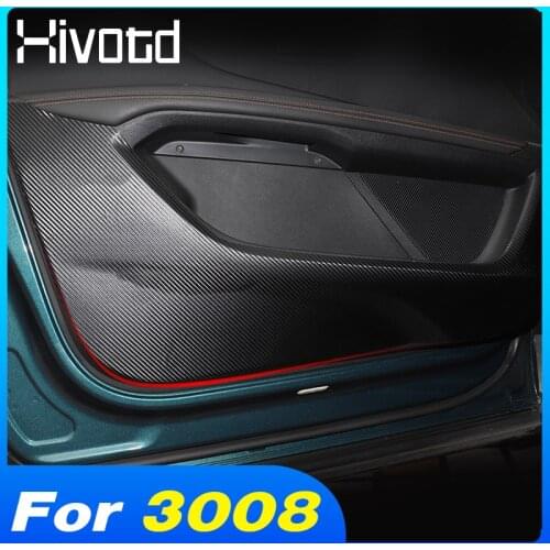 For Peugeot 3008 Accessories 2021-2017 Car Door Anti Kick Pad Protection Carbon Fibe Sticker Interior Decoration Auto Styling