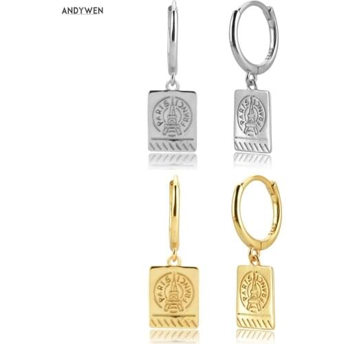 ANDYWEN 925 Sterling Silver Square Pendant Drop Earring Luxury Rock Punk 2020 Fine Jewelry For Statement Pendiente Ohrringe