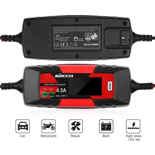 Car Battery Charger Maintainer 6V/12V 4.5A Intelligent Automatic Battery Charger Pulse Repair Charger for Cars Motorcycles Boat