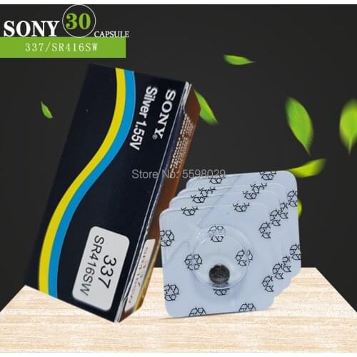30pcs FOR SONY Original New Single grain Watch battery 337 SR416SW Silver 1.55V button cell battery for watch LED Headphone