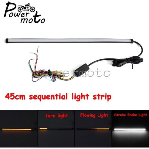 White Red w/Amber Motorcycle 45cm LED Brake Light Sequential Turn Signal Light Strips Flowing Flexible Tube Universal