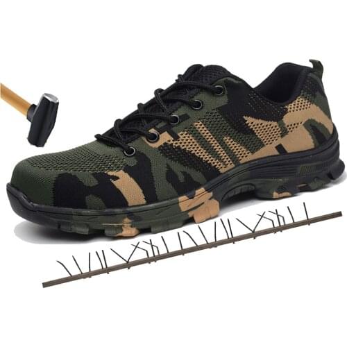 Plus size men steel Toe Cap work safety shoes outdoor women Camo Breathable Anti-slip Punctureproof Sole Construction Shoes
