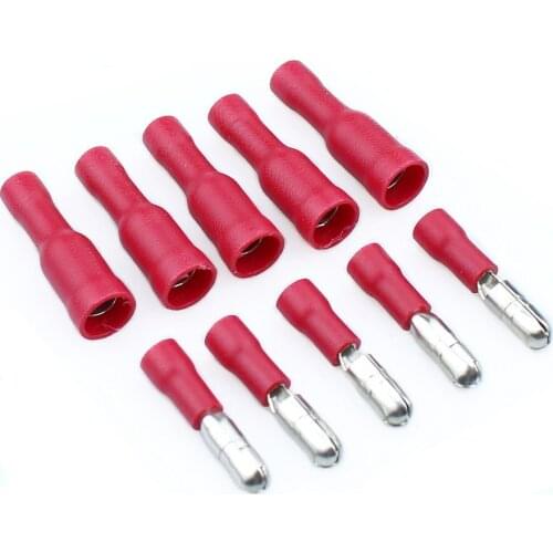 Bullet Shaped Female Male Insulating Joint Wire Connector Electrical Crimp Terminal red FRD+MPD