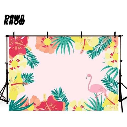 DAWNKNOW Cartoon Flamingo Pink Floral Photography Background Baby Photocall Shoot Backdrop Wedding Photo Studio Customize GY384