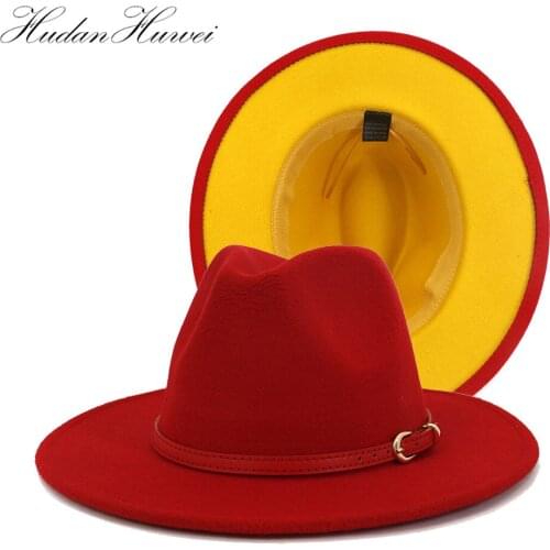 2020 Women Men Patchwork Wool Felt Fedora Hat With Wide Brim Adjustable Belt Gentleman Elegant Lady Winter Autumn Jazz Cap