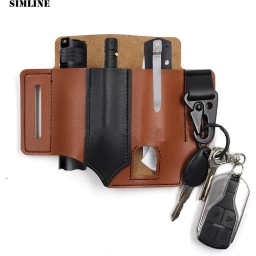 PU Leather Tactical Multifunction Belt Waist Bag Holster EDC Portable Key Holder Knife Pen Outdoor Camping Military Tools Case