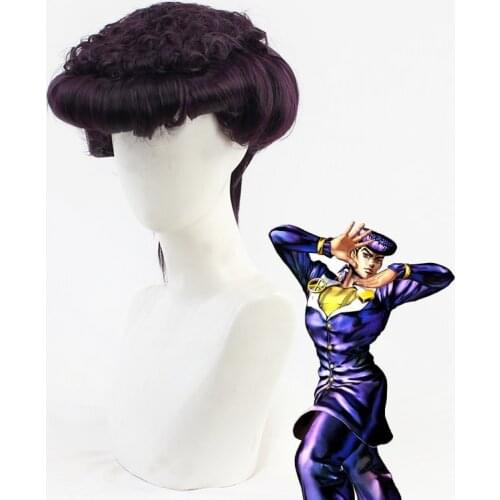 Josuke Higashikata Cosplay Wig JoJos Bizarre Adventure Dark Purple Wig Carnival Halloween Party Heat Resistant Hair + Wig Cap