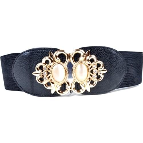 Fashion pearl metal buckle women wide elastic Cummerbunds strap ladies dress belt coat decorative waistband clothes accessories