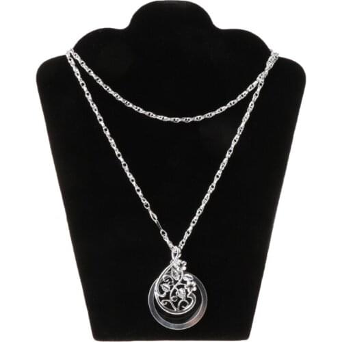 Fashion Women Hollow Magnify Glass Vine Rhinestone Pendant Necklace Jewelry Portable 4.5X Magnifier