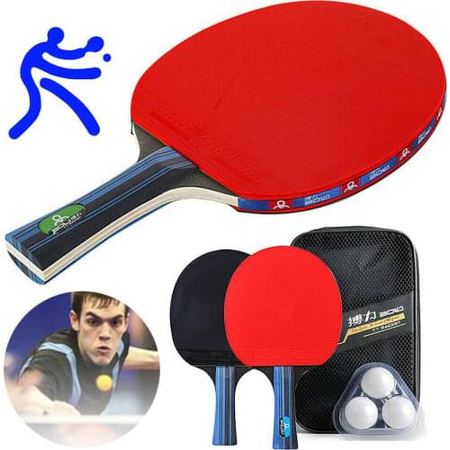 Newest 2Pcs Upgraded 3 Balls Table Tennis Racket Set Lightweight Powerful Ping Pong Paddle Bat with Good Control 14.7*25.7cm
