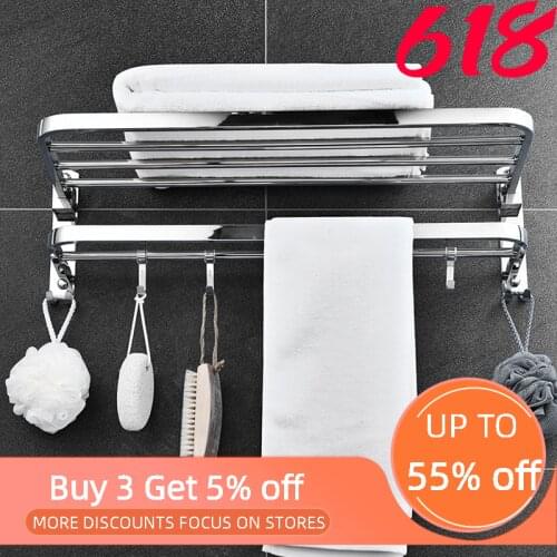 Fold Bathroom Shelf Bath Towel Holder Bathroom Accessories Hooks Rack Adhesive Towel Rail