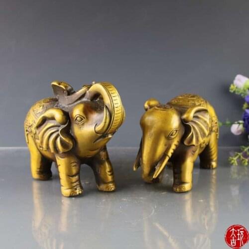 Distinctive Old Qing Dynasty A pair of copper statues like a lucky elephant like a wedding home decoration gift