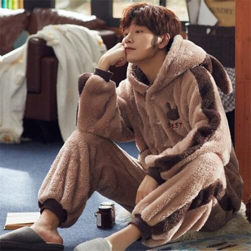 Pajamas for men sleepwear mens flannel Leisure winter sleep suit pajama set male mens pyjamas warm for sleeping nightwear