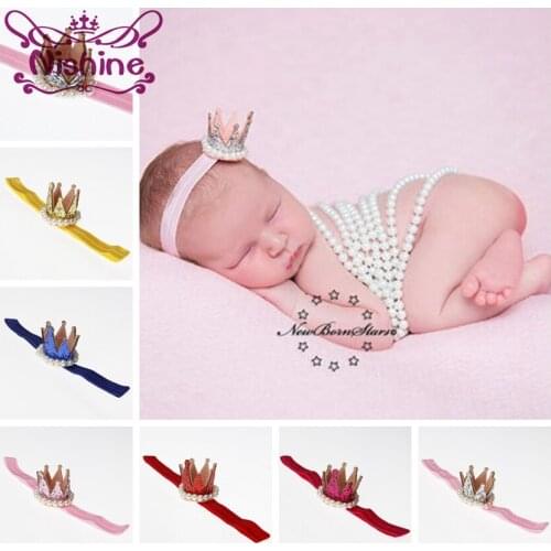 Nishine Newborn Felt Crown Elastic Headband Pearl Crown Headwear Tiara Girls Hair Accessories Photoshoot