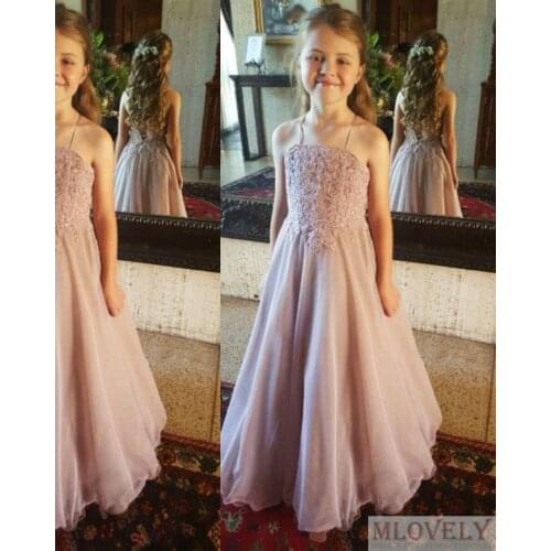 Simple Staps Dusty Pink Formal Dress Childrens Bridesmaid Dress Prom Brithday Party for 2 -14 Years