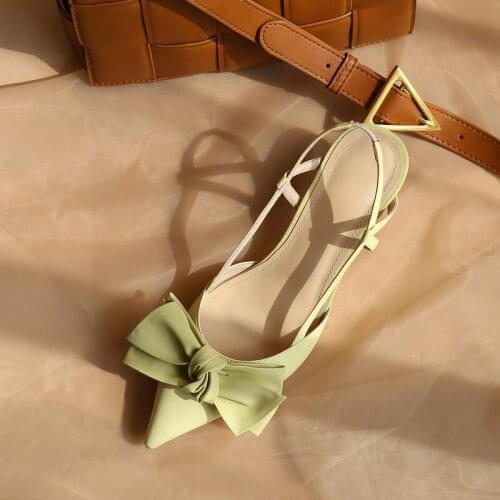 MEZEREON Sandals Women Butterfly-Knot Pumps Sexy Heels Sweet Girls Sandals Summer Pointed Toe Ladies Shoes Wedding Party Pumps