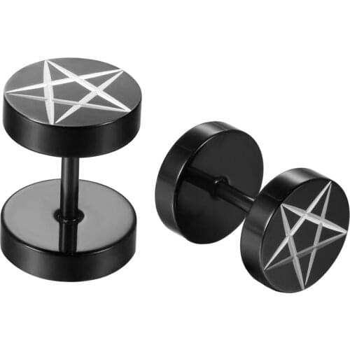 BONISKISS Stainless Steel Barbell Dumbbell Pentagram Studs Earrings for Men Women Punk Gothic Earrings Fashion Jewelry Wholesale