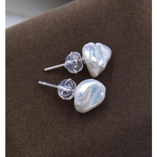 Natural white Baroque Pearl Earring silver Stud earrings women Accessories Earlobe DIY jewelry Dangle Beautiful simple Fashion